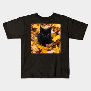 Black Cat in Autumn 1 Kids T-Shirt